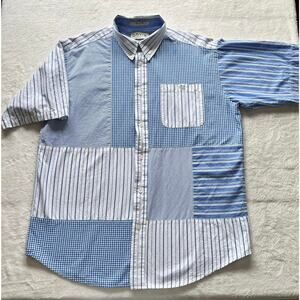 Orvis color block blue white striped button down men’s shirt size large